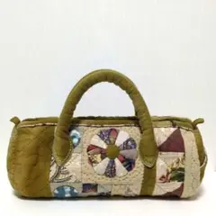 【新品・未使用】オリーブグリーン　 パッチワーク ボストンバッグ