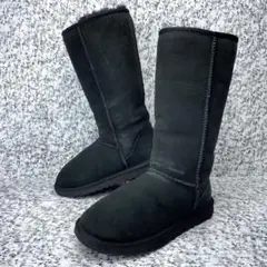 S607【UGG】ムートンブーツ ロングブーツ ブラック スエード 24cm
