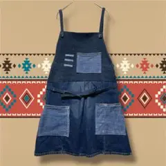 デニムリメイク　ワークエプロン　メンズＭ相当　パッチワーク　アウトドア　男女兼用