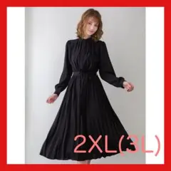レディースワンピースプリーツブラック黒2XL春夏お盆法事お宮参冠婚葬祭入学卒業式