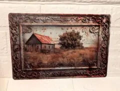 ブリキ看板　アート　絵画風　アンティーク　カントリー調　懐かしい風景　レトロ