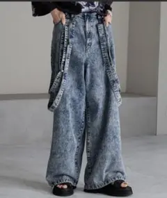 cussil サスペンダーデニムパンツ ブルー