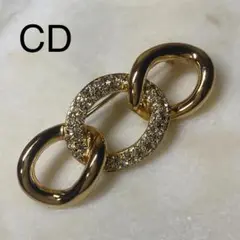 Christian Dior チェーン リンク クリスタル ブローチ ゴールド色