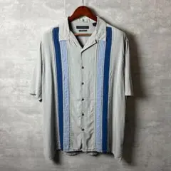 AXIST シルク混 開襟シャツ バイカラーパネルデザイン XL グレー系