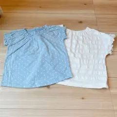 水色の花柄 ホワイトボーダー　半袖シャツ２着セット　95cm