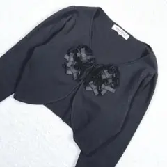 極美品✨スーパービューティー ボレロ カーディガン フラワーモチーフ リボン 黒