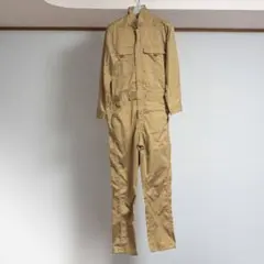 ベージュ コットン混紡 オーバーオール　つなぎ　茶色