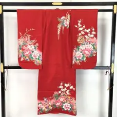 子供着物 七五三 7歳 花柄模様 蝶々 金彩 CK-7357