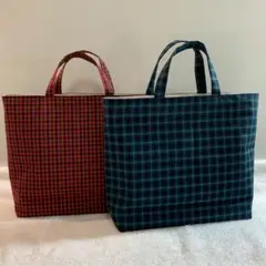 ハンドメイド　ファミリアチェック　トートバッグ　２色セット