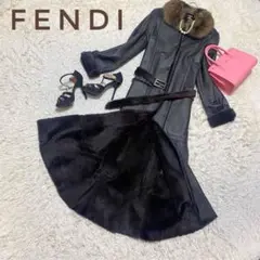 FENDI セーブルファーコート Aライン 毛皮 レザー リアルムートン