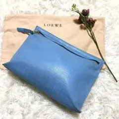 LOEWE ロエベ リネン Tポーチ 水色 ブルー ホワイト