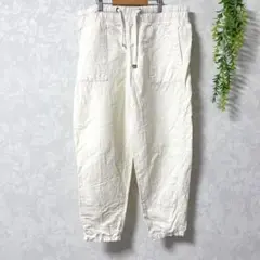【ザラ】リネンコットン イージーパンツ Lアイボリー ワイドパンツ