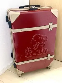 処分　希少！　スヌーピー　鍵二つ付き　スヌーピーキャリーケース　スーツケース　赤