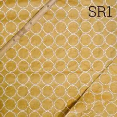 SR1 刺繍 シーチングリネン 幅129cm×50cm 黄色 輪っか模様