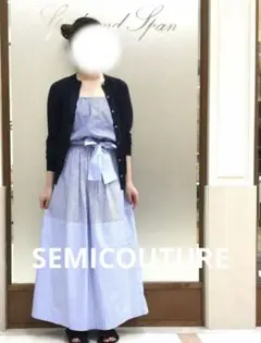 セミクチュール ベアトップワンピースマリンストライプシャツ リボン リゾート