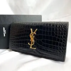 極美品 サンローランパリ 長財布 YSLロゴ クロコ型押し ブラック