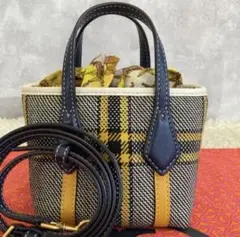 【極美品】トリーバーチ 2way マイクロショルダーバッグ チェック柄 ネイビー