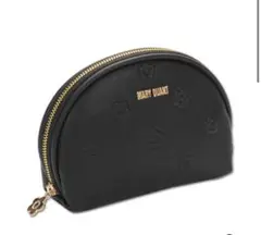MARY QUANT ブラックポーチ シンプルエンボスデイジーラウンドポーチ