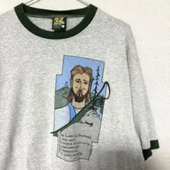 Vintage 90s リンガーT USA製 キリスト教 宗教 グリーン グレー