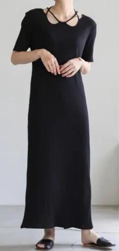 select moca 半袖ワンピース　ブラック　リブ素材　マキシ丈