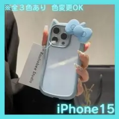 iPhone15 スマホカバー　ねこみみ　ガーリー　推し活　色変更OK　ブルー