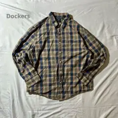 Dockersブルーオレンジ古着マドラスチェックシャツ XLインド製綿100%