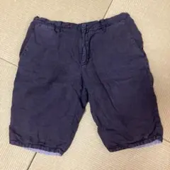 ショートパンツ　リネン　麻　Mサイズ　短パン　ネイビー