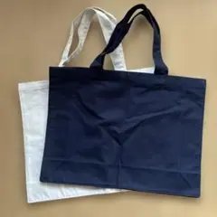 無地トートバッグ　オフホワイト&ネイビー キャンバス