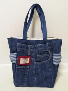 ハンドメイド　デニムリメイク　トートバッグ　ショルダーバッグ　リボン　107