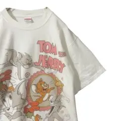 トムとジェリー プリント Tシャツ ホワイト L