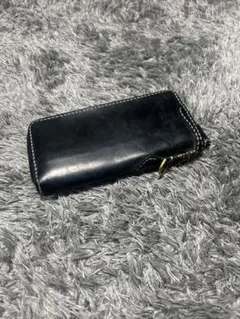 ネイビー レザー 本革 ジッパー 真鍮 長財布 値下げ可