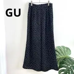 【GU ジーユー】ドット カジュアルパンツ S ボトム ゆったり　黒 ボトム