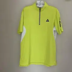 ルコックスポルティフ　蛍光イエロー半袖ハーフジップシャツ　L L