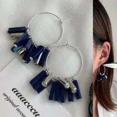 ▫︎◼︎2716◼︎▫︎ネイビー×silverタッセルピアス/aaacccu