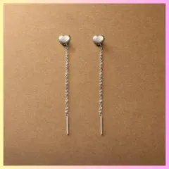 ハート チェーン ピアス シルバー S925 揺れる アメリカンピアス