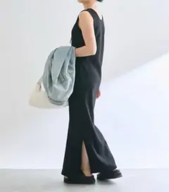 リブドロワ　2wayノースリーブ 黒ロングワンピース