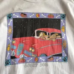 90s USA製 lucky dog Tシャツ 犬 fabricart 古着