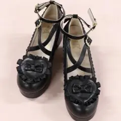 新品タグ付き♡アマベル♡ ハートリボンクロスパンプス♡ブラック♡Ｌサイズ♡