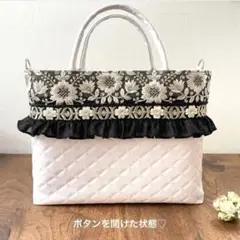 2waysインド刺繍リボン×合皮　ショルダーバッグ　トートバッグ　ミニトート