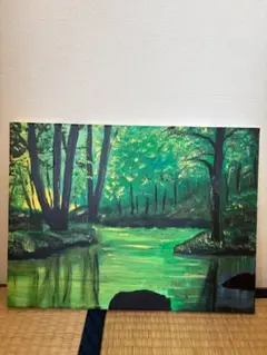 緑の自然風景 アクリル画 絵画を2枚購入すると2割引