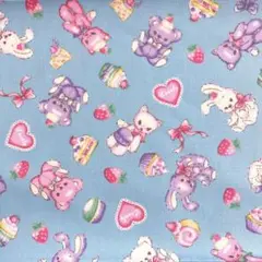 ゆめかわ生地　くま　うさぎ　ねこ　スイーツ　水色　kiyohara