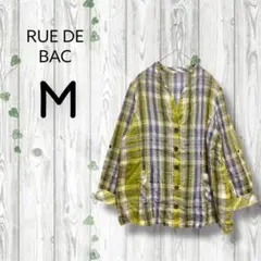 RUE DE BAC　シアージャケット　ノーカラー　チェック　ポケット　長袖