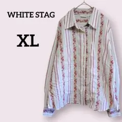 WHITE STAG【XL】ストライプ花柄ブラウス 長袖 海外古着