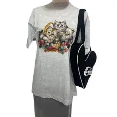 猫プリント グレー 半袖Tシャツ　vintage 新品