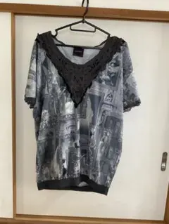 【OZZ ANGELO】オッズアンジェロ　グレー抽象プリントTシャツ
