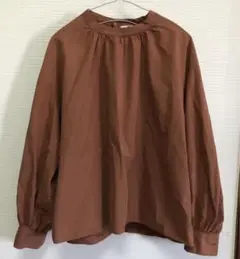 UNIQLO ブラウン 長袖シャツ ノーカラーシャツ　Lサイズ
