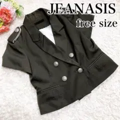 ジーナシス 半袖 ミリタリー風 ジャケット フリーサイズ 銀ボタン カーキ系