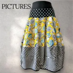 【美品】PICTURES バルーンスカート フルーツ柄 ドット切替 ストライプ