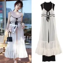 eimyistoire バイカラーシフォンドッキングニットワンピース
