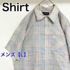 YBB35【US輸入】半袖シャツ【メンズL】白色水色他チェック柄